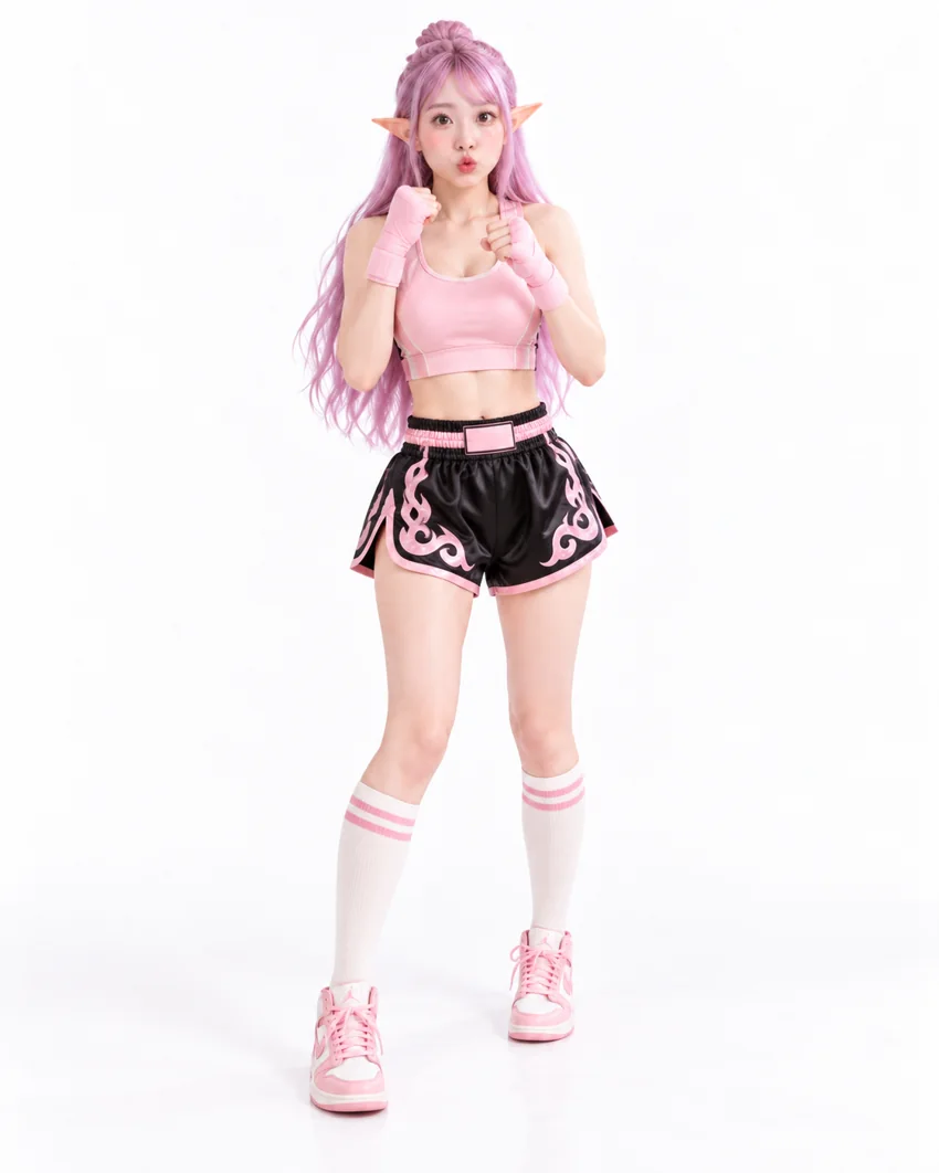 CatSumie in pink and black martial arts training clothes